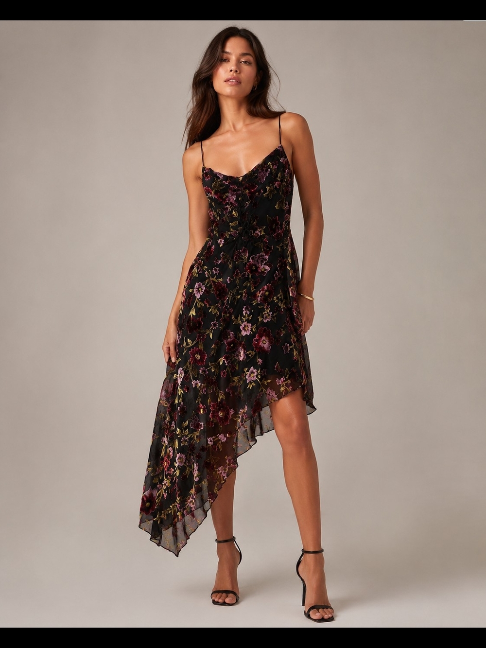 Steve Madden black sheer floral dress, size Medium thin spaghetti strap Size Med